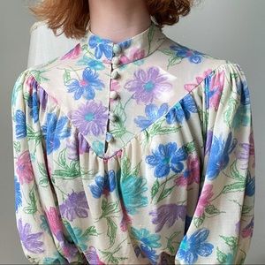 SOLDVintage 80s Drop Waist Turtleneck Floral Dress